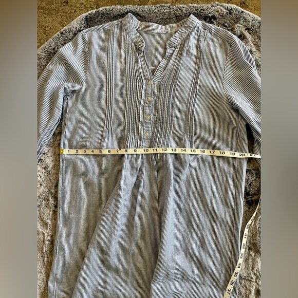 Tahari Linen Blend blue & white striped Long Sleeve Dress Size Small GUC Midi - Picture 13 of 15